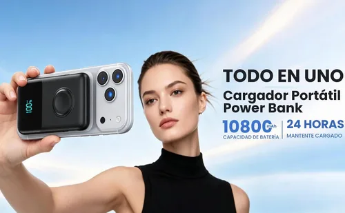 Vista 9 de Cargador portátil magnético para el iPhone, 10800mAh Power Bank Cables Negro