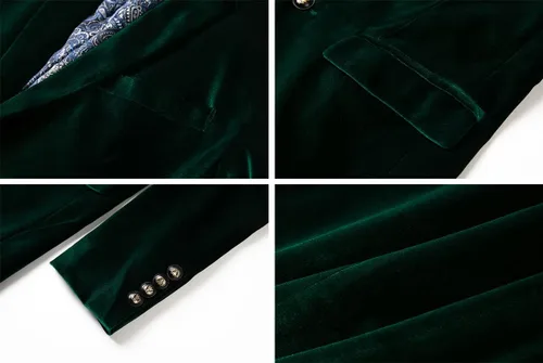 Vista 5 de THWEI Blazer de terciopelo para hombre, chaqueta de traje sólido de moda ajustada