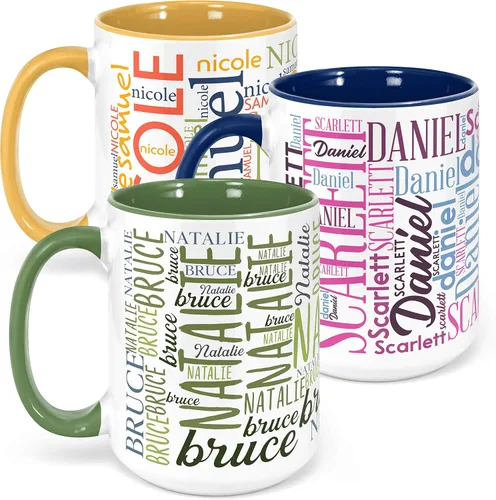 Vista 11 de Tazas de café personalizadas con arte de nube de palabras, 12 colores y 9 fuentes artísticas, 11 onzas. Regalos personalizados para parejas, hombres