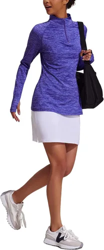 Vista 7 de ELESOL Camiseta de manga larga para mujer, con protección UPF 50+, para yoga, con agujero para pulgar, para entrenamiento, con cremallera de un