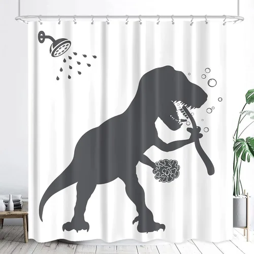 Vista 19 de LGhtyro Juego de Cortina de Ducha Divertida de Dinosaurio para Baño Pequeño 36Wx71H Pulgadas Dibujos Animados Niños Silueta de Dino Sombra de Animal