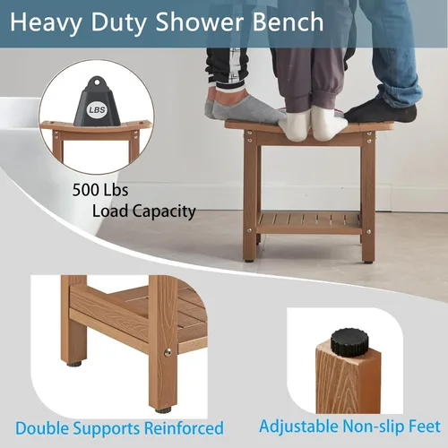Vista 4 de Taburetes de ducha resistentes, bancos de ducha para ducha interior, banco de ducha de plástico de madera de polietileno impermeable, taburetes