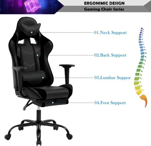 Vista 6 de Silla de juegos para adultos con reposapiés – Racing PC Silla Gamer Barato reclinable juego ergonómico escritorio con reposacabezas soporte lumbar