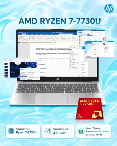 Vista 2 de HP Portátil con pantalla táctil de 15.6", Ryzen 7 7730U, SSD de 16 GB y 512