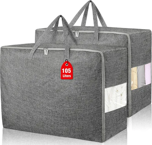 Vista 15 de Bolsas de almacenamiento extra grandes de 105 litros, plegables para manta de edredón, organizadores de armario y contenedores de almacenamiento