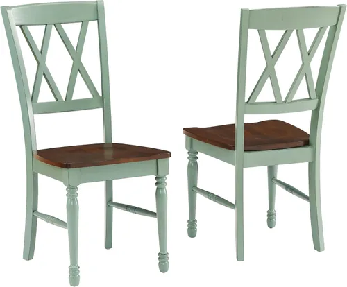 Vista 9 de Crosley Furniture Shelby - Juego de 4 sillas de comedor con respaldo en X de madera tradicional, sillas de cocina, color verde azulado envejecido