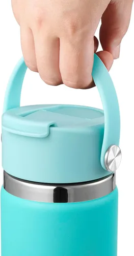 Vista 5 de FLORAPELL Tapa compatible con Hydro Flask de boca ancha de 12, 16, 18, 20, 32, 40 onzas, tapa abatible de repuesto con mango de correa flexible