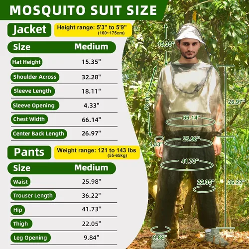 Vista 2 de Traje para mosquitos, pantalones y chaqueta con capucha, traje de cuerpo completo para jardinería y protección al aire libre contra insectos
