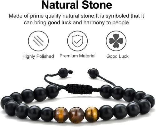 Vista 5 de M MOOHAM Mens Beaded Bracelets Tiger Eye Bracelets for Boyfriend Husband Soulmate Dad Son Grandson BrotherUncleNephewStep Dad - Anniversary