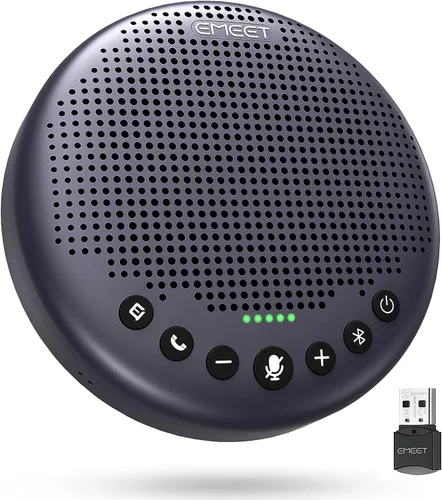 Vista 12 de EMEET Altavoz y Micrófono para Conferencias Luna Captación de Voz 360° con Reducción de Ruido/Silencio/Indicador USB Bluetooth Altavoz con Dongle
