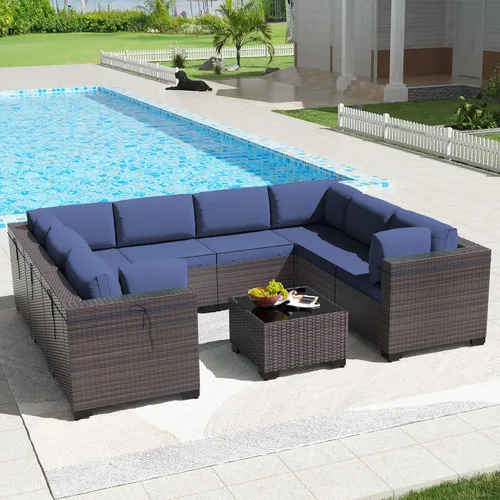 Vista 37 de Kullavik - Juego de muebles para exterior de 6 piezas con sofá modular de ratán de polietileno, color negro