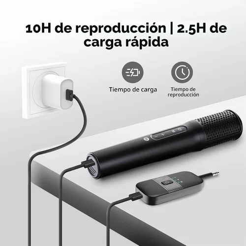 Vista 5 de TAZATA Sistema de micrófonos inalámbricos, micrófono de mano dual con receptor recargable, para karaoke, discurso, boda, iglesia, sistema de PA