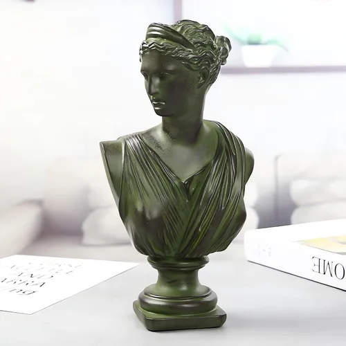 Vista 2 de Estatua de resina griega de Diana de 12 pulgadas, escultura clásica de mitología griega de busto romano para decoración de escritorio del hogar