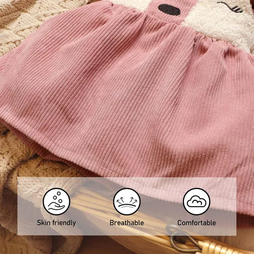 Vista 9 de MBMSHEGH Vestidos de bebé para niña, vestido sin mangas con volantes, lindo vestido de reno, vestidos casuales de otoño para niños, Rosado