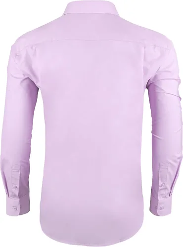 Vista 2 de Camisa de vestir para hombre, ajuste regular, manga larga, resistente a las arrugas, formal, de negocios, con botones, con bolsillo
