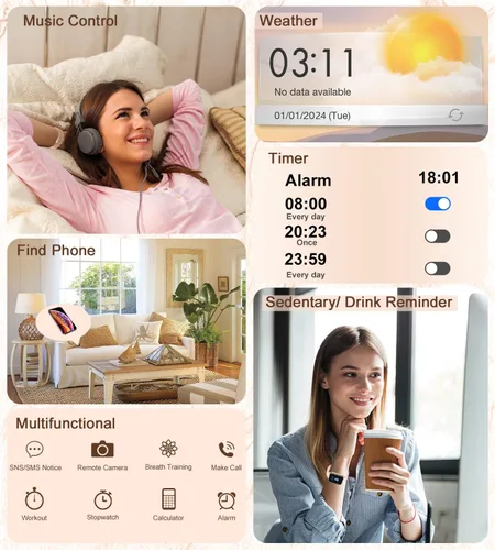 Vista 6 de Reloj inteligente para mujer con respuesta de llamadas Bluetooth, reloj de fitness con esfera de 1.85 pulgadas con monitor de sueño de frecuencia