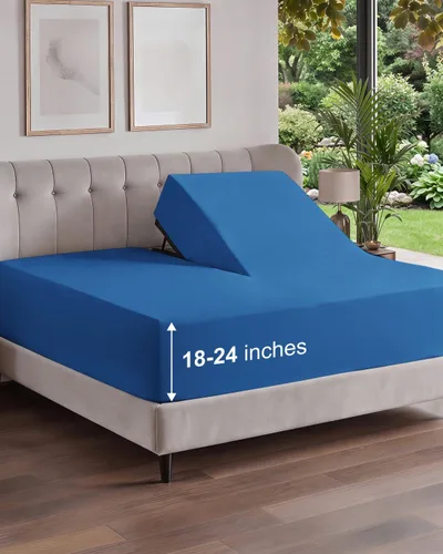 Vista 120 de Sábana bajera ajustable extra profunda Twin XL – Sábana bajera individual de lujo de hotel solamente – Se adapta fácilmente a colchones de 18 a 24