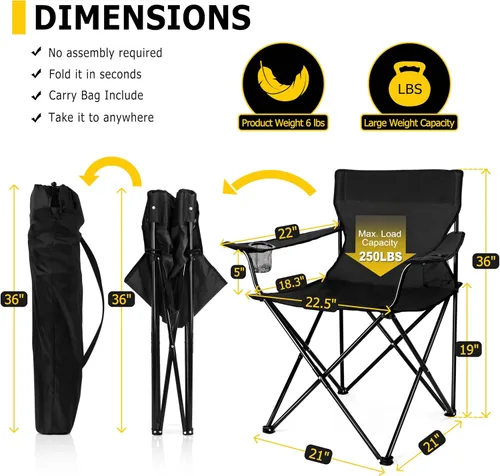 Vista 2 de Joyfair Silla de camping portátil, sillas plegables para césped al aire libre para adultos, sillas plegables grandes resistentes para playa, pesca