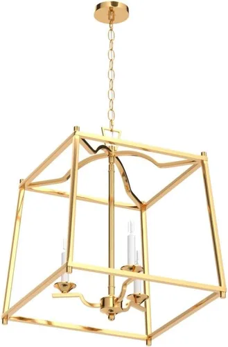 Vista 4 de KSANA Candelabro de farol dorado, iluminación colgante dorada para isla de cocina con acabado dorado antiguo, lámpara colgante de vestíbulo
