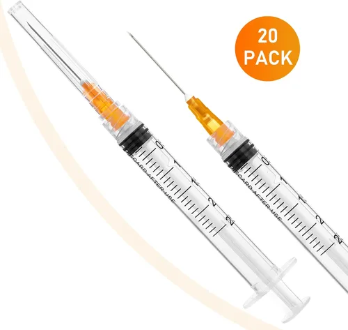 Vista 5 de Jeringas desechables Luer Lock de 0.1 fl oz con aguja de 25G 1 pulgada paquete individual – Paquete de 20