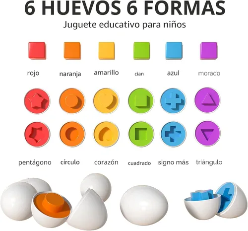 Vista 6 de TEMI Huevos de Pascua de Pollito para Niños Pequeños - Juego de Clasificación de Formas con Colores que Coinciden con 6 Huevos de Juguete para Niños