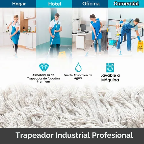 Vista 5 de ARTIPOLY Trapeador de polvo comercial de 41 pulgadas para limpieza de pisos, trapeador seco industrial con mango largo resistente, cabezal