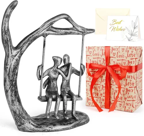 Vista 10 de Kresecioo Estatua Romántica de Pareja y Bicicleta Genial, Escultura de Hierro Fundido para Decoración, Regalos de Amor para Aniversario de Boda
