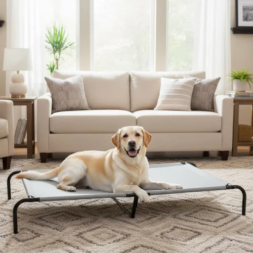 Vista 6 de Amazon Basics - Cama elevada refrescante y transpirable para mascotas, extra grande (60.1 x 37.1 x 8.9 pulgadas), 1 unidad, color gris
