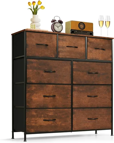 Vista 44 de Cómoda de 7 cajones para dormitorio, tela organizadora de almacenamiento Marrón