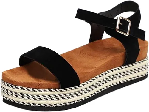 Vista 3 de Cookinty Sandalias para mujer Casual Verano Cómodo Plataforma Gruesa Sandalias Planas Comodidad Verano Playa Romana Zapatos de Viaje