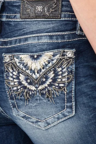 Vista 4 de Miss Me Jeans de talle medio con alas iluminadoras para mujer