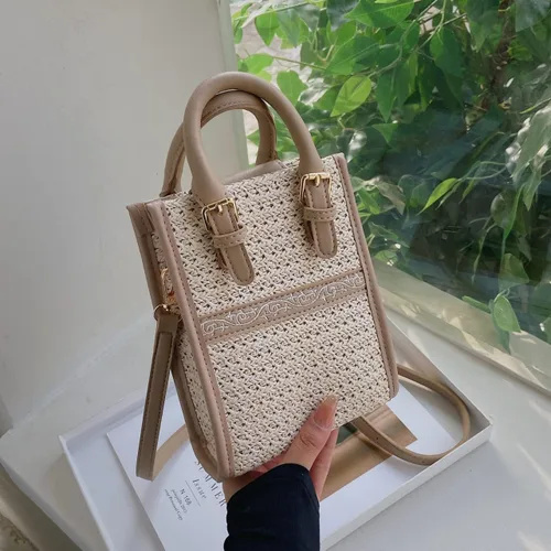 Vista 2 de SINGBO Lindo bolso de paja de verano para mujer, bolso cruzado de paja con asa