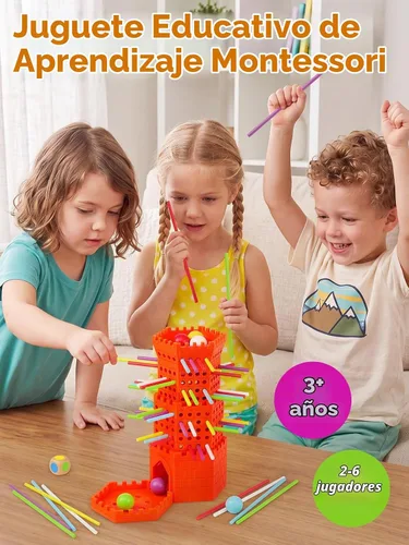 Vista 3 de Ball Drop Game, Montessori Board Game for Kids 4-6, Preschool Educational Toy for 3 4 5 6 Year Olds, Wooden Sticks Game, Fine Motor Skills Toy Orange