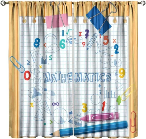 Vista 36 de Cortinas opacas para ventanas de ciencia para niños, lupa de libro de laboratorio de ciencia, lupa, frascos moleculares, cortinas impresas