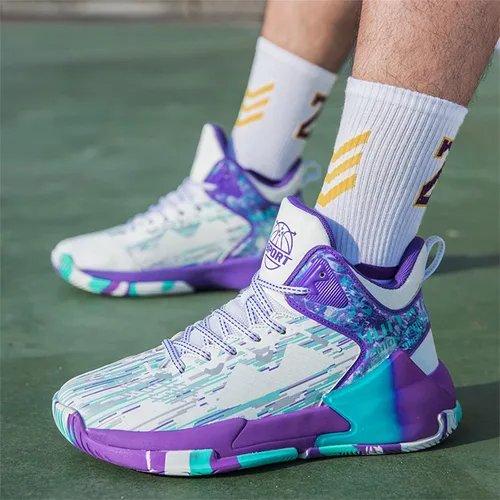 Vista 2 de HYKYYDS Tenis de baloncesto para hombre transpirables con amortiguación de moda antideslizantes para deportes al aire libre para correr tenis fitness