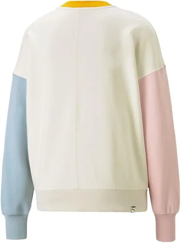 Vista 4 de PUMA Downtown - Sudadera de manga larga con cuello redondo de gran tamaño para mujer, casual, color blanco roto