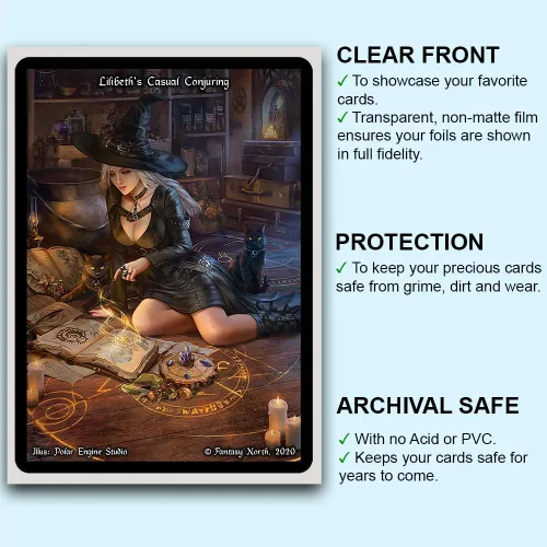 Vista 2 de Fantasy North - Chica en el vestido azul - 100 fundas para cartas coleccionables TCG mate lisas - Anime - Se adapta a Magic MTG Commander Pokemon