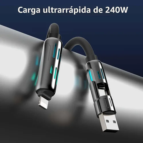 Vista 2 de MFish Cable de carga rápida 4 en 1 de 240 W, negro, 3.3 pies