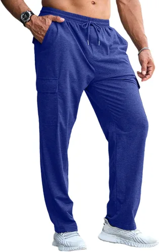 Vista 8 de CTU Pantalones deportivos holgados de moda para hombre, ligeros, para entrenamiento, pantalones deportivos con parte inferior abierta con bolsillos