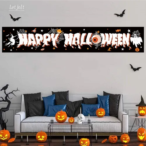 Vista 6 de Cartel de Feliz Halloween para fiesta de Halloween, carteles decorativos gigantes del Día de las Hallowmas para celebrar, suministros para valla