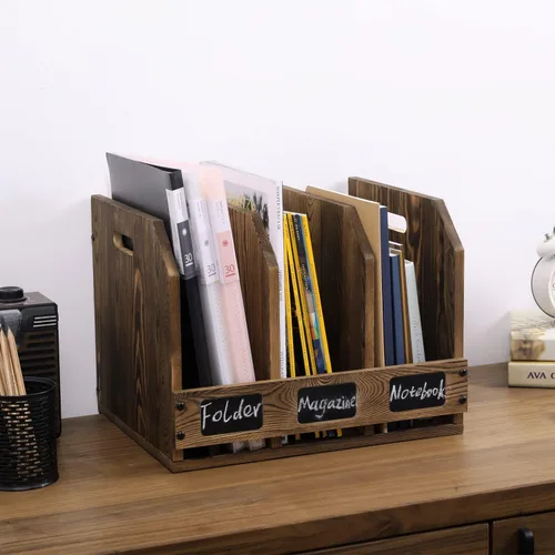 Vista 3 de MyGift Organizador de carpetas de archivos de 3 compartimentos, estante de Marrón Oscuro