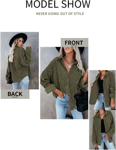 Vista 2 de Magritta Camisas de manga larga con cuello en V y botones para mujer, blusas de gran tamaño con bolsillos