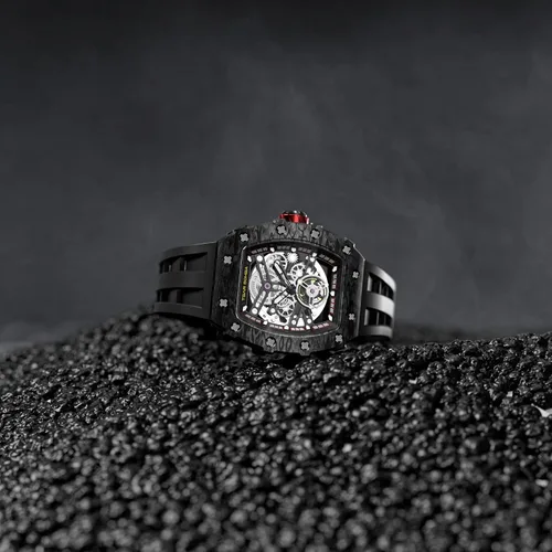 Vista 3 de TSAR BOMBA Relojes automáticos mecánicos, japoneses con correa de reloj de silicona de 0.866in, reloj de pulsera de lujo Tonneau impermeable 5ATM