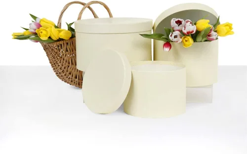 Vista 11 de UNIKPACKAGING Caja de flores redonda de alta calidad, cajas de regalo para arreglos florales y de regalo, juego de 3 piezas (L/M/S)