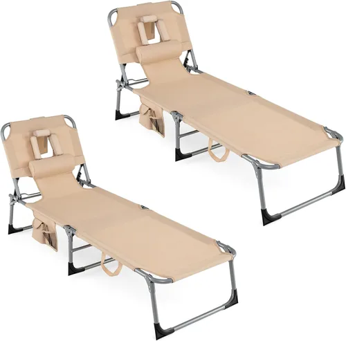 Vista 15 de COSTWAY Silla de salón plegable de playa, silla de bronceado con agujero para la cara, respaldo ajustable de 5 posiciones, almohada y bolsillo