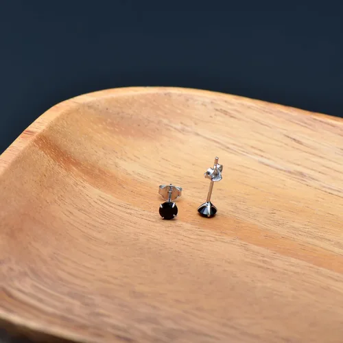 Vista 5 de Pendientes de plata de ley con circonita cúbica negra para mujer y hombre