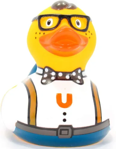 Vista 3 de Pato de goma nerd de Bud Ducks Elegante embalaje de regalo - "Geek chic!" Seguro para niños Coleccionable