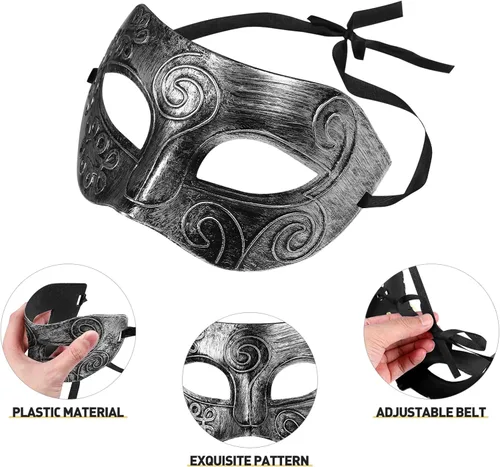 Vista 8 de INOOMP Máscara de Halloween para hombre, 8 unidades, máscara facial de luchador para fiesta de baile, Halloween, máscara vintage griega romana