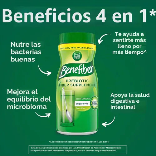 Vista 2 de Suplemento de fibra Benefiber, sin azúcar, 1, 1 Plant-based Prebiotic Fiber Powder, Sugar-Free, Dissolves Clear and Tasteless, GLP-1 Support for