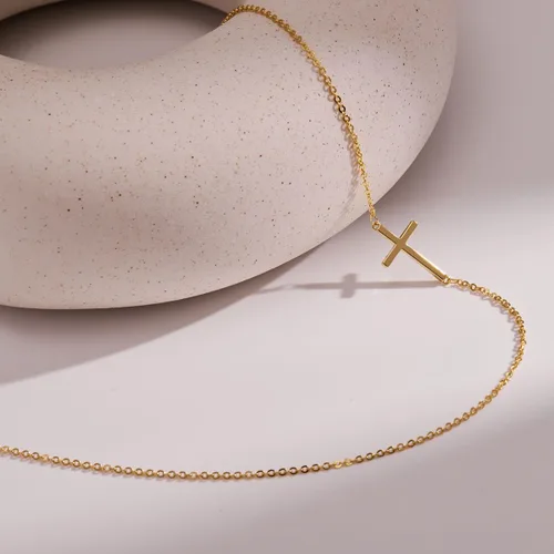 Vista 75 de Collar de cruz para mujeres y niñas, delicado chapado en oro de 14 quilates, gargantilla con dije de cruz que no se deslustra, impermeable, moderno